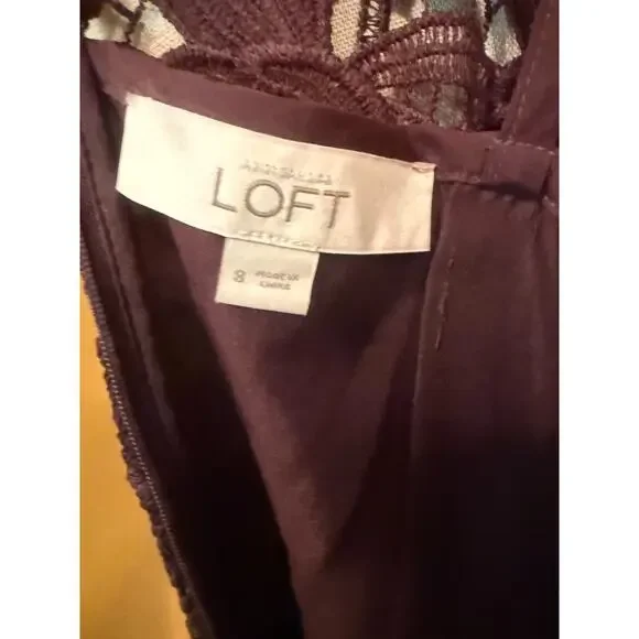 Loft Shift Dress Womens Size 8 Fig Maroon Lace Floral 3/4 Sleeve Back Zipper - Picture 8 of 8